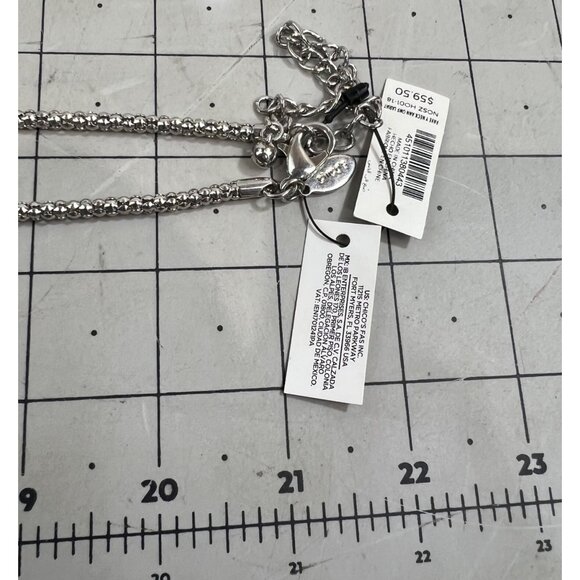 Chico's Silver-Tone Crystal Drop Lariat Necklace Adjustable Lobster Clasp NEW - Picture 7 of 7